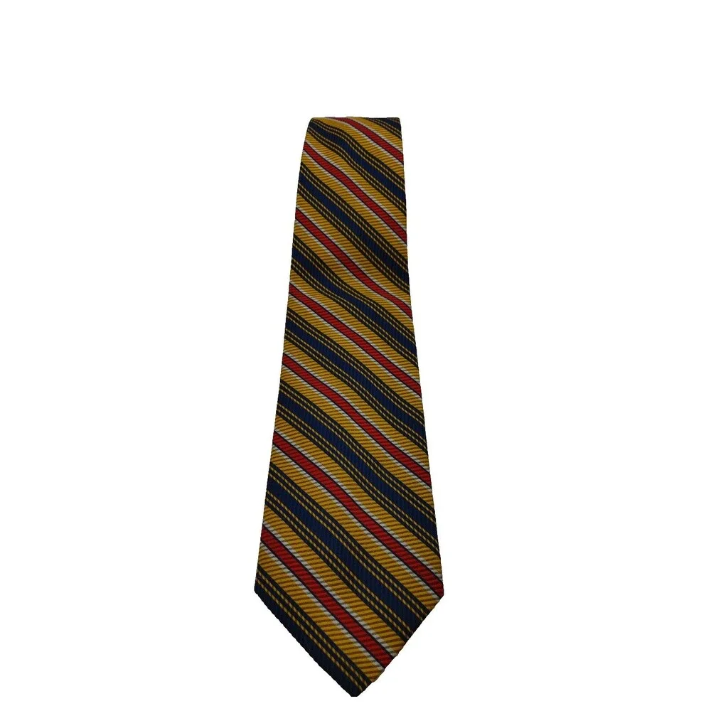 Vintage Higbee Company Men’s Tie Striped Red Blue Gold 4